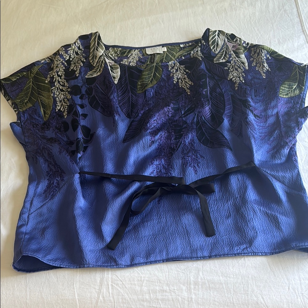 HD in Paris Blue Tie Front Relaxed Blouse